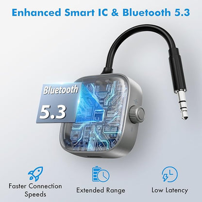 Airplane Bluetooth Transmitter Receiver for 2 Compatible w/AirPods Wireless Headphones, HD Display Low Latency 3.5mm AUX Jack 5.3 Bluetooth Audio Adapter for TV, Flying, Car, Gym, Stereo