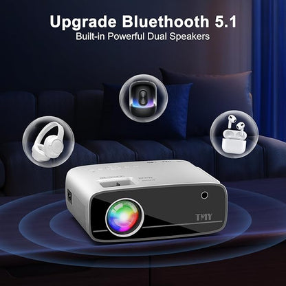 TMY Projector with WiFi and Bluetooth, Native 1080P Mini Projector, Portable Projector wirh 50% Zoom, Compatible with TV Stick/Phone/PC/DVD/HDMI/USB/TF, Movie Projector for Home Bedroom
