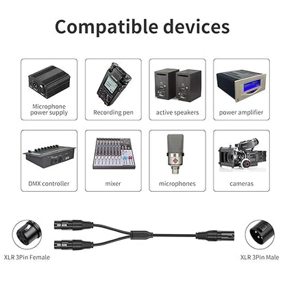 2 Pack XLR Splitter Cable,1 Maleto 2 Female, 1.5FT Stereo Mic to L&R Audio Y-Splitter Cable