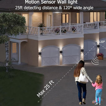 rosykite Motion Sensor Outdoor Wall Lights, Dusk to Dawn Exterior Light Fixtures with 3 Lighting Modes,Up and Down Porch Lights 5000K Daylight, Waterproof Modern Wall Sconce for House, Patio, Garage