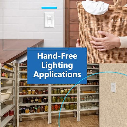 LIDER Motion Sensor Switch with Wall Plate, PIR Sensor Light Switch, Occupancy & Vacancy Modes, No Neutral Wire Required, 120V, 60Hz, 150W LED/CFL, Single Pole, LPS-1P-WWP2P, White, 2 Pack