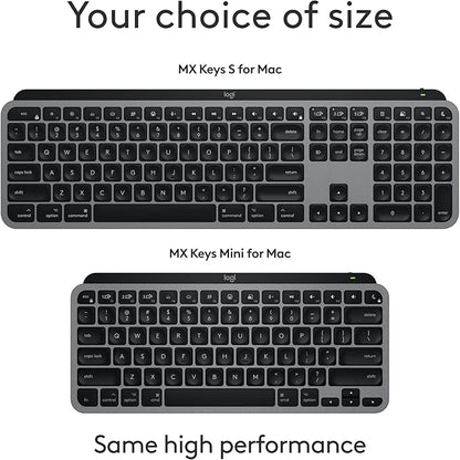 Logitech MX Keys Mini for Mac Minimalist Wireless Keyboard, Compact, Bluetooth, Backlit Keys, USB-C, Tactile Typing, Compatible with MacBook Pro & Air,iMac,iPad - Space Grey