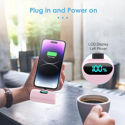 Mini Portable Charger USB C Power Bank,Upgraded 5000mAh PD Fast Charging Battery Pack Built-in USB-C Connector Travel Essential for iPhone17/17Pro/17Pro Max/Air/16 Plus/16Pro Max/15 Series,Android etc