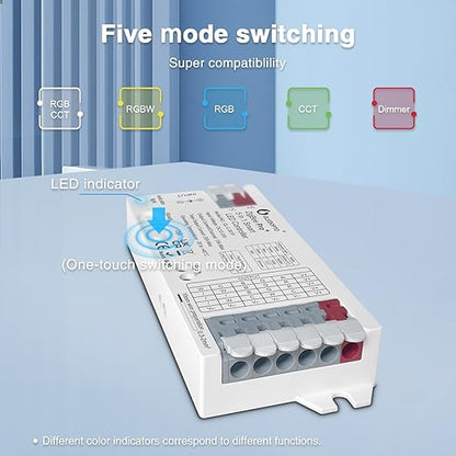 GLEDOPTO ZigBee3.0 Pro+ 5 in 1 LED Controller 20A Max RGBCCT/RGBW/RGB/CCT/Dimmer Compatible with Alexa Homey Home Assistant APP Control for RGBCCT RGB WWCW LED Strip Light (Hub Required)