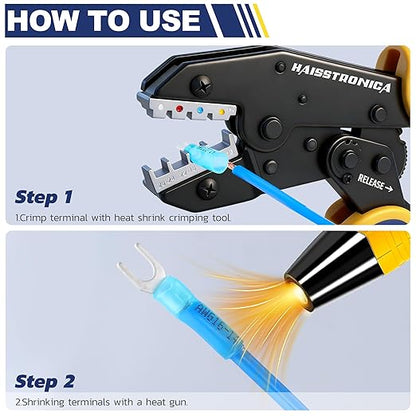 haisstronica 210PCS Heat Shrink Fork Spade Connectors #8#10 Waterproof Marine Grade Fork Terminal Connectors U-Type Blue Red Yellow 22-10 Gauge
