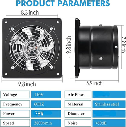 Aydomer 8 Inch Exhaust Fan Metal Ventilation Fan With Switch Window And Wall Mounted Extractor Warehouse Fan With Check Valve For Kitchen, Attic, Garage(Black)