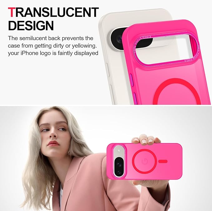 Magnetic for Google Pixel 9/Pixel 9 Pro Case, [Military Grade Drop Protection] [Compatible with MagSafe] Shockproof Slim Translucent Matte Anti-Slip for Women Girls Men Case, Hot Pink
