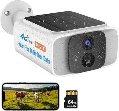 Kweiugfi 4G LTE Cellular Security Cameras Outdoor Wireless,365-Day Unlimited Data,No WiFi Security Camera Solar Powered,2K Color Night Vision,PIR Motion Sensor,2-Way Audio,Built in VSIM,64GB SD Card
