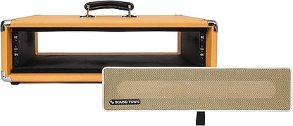 Sound Town Vintage 2U Amp Rack Case, 12.5" Depth with Rubber Feet, Dust Cover, Kickstand, Orange (STVRC-2OR)