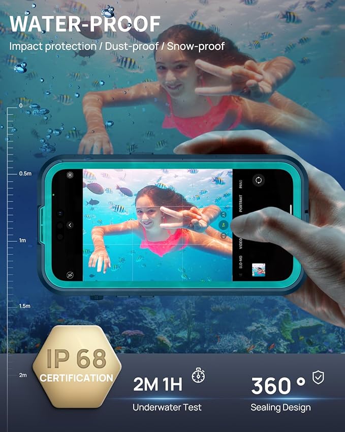 Lanhiem Magnetic for iPhone 15 Pro Max Case, IP68 Waterproof Dustproof Case, [Compatible with Magsafe] [Built-in Screen Protector] Full Body Heavy Duty Rugged Phone Cover 6.7 inch, Blue/Clear