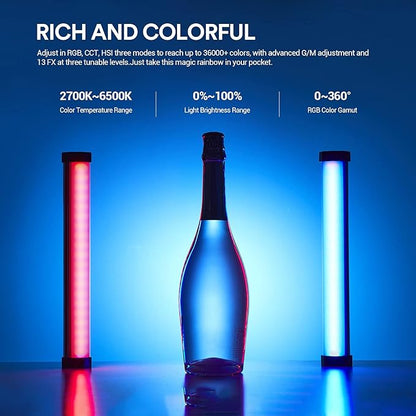 Godox TL30 RGB Tube Light, CRI 97+ TLCI 99+ Handheld Full Color LED Video Light Wand, 2700K-6500K Dimmable LED Light Stick, 37 FX Light Effects, 2900mAh Battery, Bluetooth APP Control