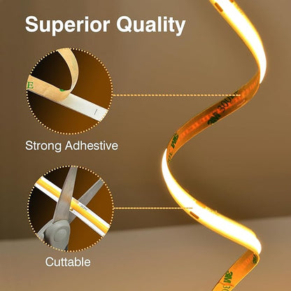 Pandery COB LED Strip Lights Natural White,24V Dimmable led Light Strip KIT with Remote and app Control,4000K 32.8FT/2 * 5m 8mm Wide Ra>90 Cuttable Flexible Strip Lights for Bedroom,Wardrobe,Cabinet
