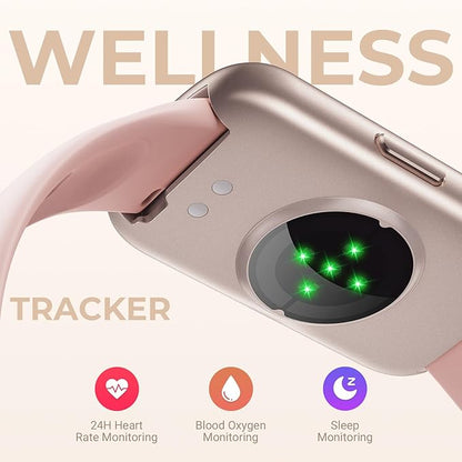 TIFOZEN Health Fitness Tracker Smart Watch with 24/7 Heart Rate, Blood Oxygen, Sleep Tracker, Pedometer, 3 Colorful Bands & 3ATM Waterproof Activity Tracker with Step Calorie Counter, Bubble Pink