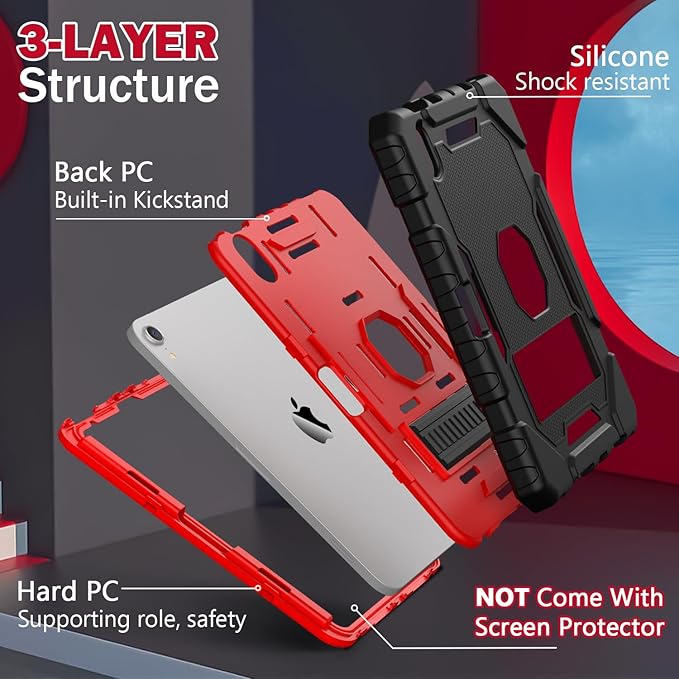 Grifobes Case for iPad Mini 7 (A17 Pro) 2024 / Mini 6 2021 8.3 inch, Heavy Duty Shockproof Rugged Cover with Pencil Holder Stand, for I Pad Mini 7th/6th Gen 8.3" Case for Kids Boys (Black+Red)
