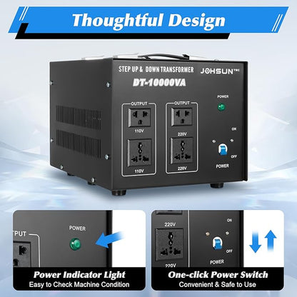 8000W/10000W Voltage Converter Transformer Step Up/Down 110V/220V Heavy Duty Transformer Power Converter Automatic Voltage Regulator Voltage Converter Circuit Breaker Protection (DT-10000VA)
