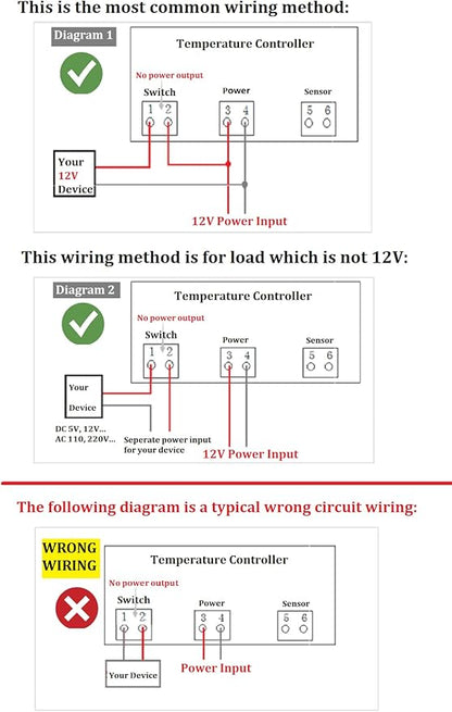 bayite DC 12V Fahrenheit Digital Temperature Controller 10A 1 Relay with NTC 10K Sensor