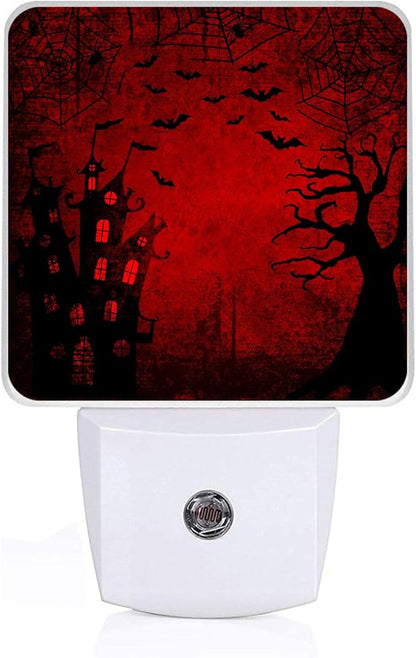 GANTINIR Halloween Night Light, Plug-into Red Black Red Black Bats Spider Ghost Nightlight White LED Lamp, Energy Efficient Decor Desk Lamp for Bedroom Hallway Stairs Bathroom