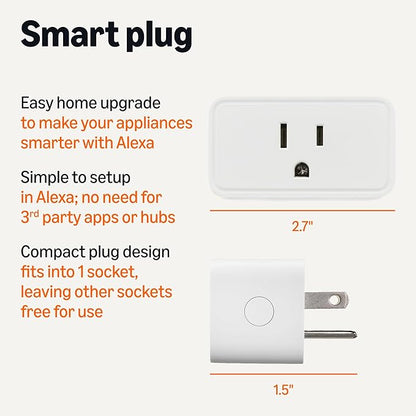Amazon Basics Smart Plug, Works with Alexa Only, 2.4 GHz Wi-Fi, No Hub Required, 1 Pack, White