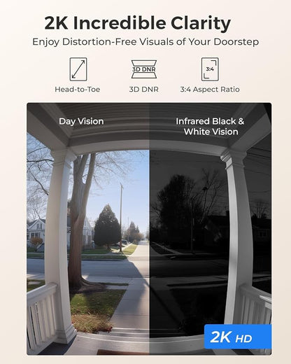 REOLINK 2K Video Doorbell PoE Camera with Chime, 3:4 Head-to-Toe View, 2-Way Talk, Person/Package Detection, Outdoor Waterproof, Smart Alerts, Supports NVR