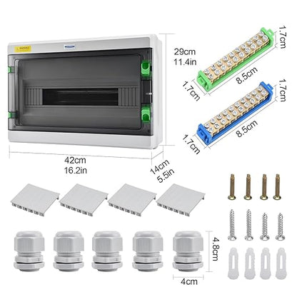 Mollom 18 Way HA Series Power Distribution Box with Bus Bars and Din Rail for Miniature Circuit Breaker MCB,Waterproof IP66,Solar Power Distribution Panel for Indoor and Outdoor Use
