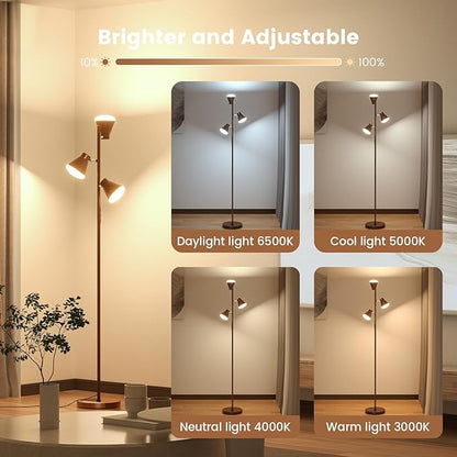 SIBRILLE 36W LED Tree Floor Lamp, Dimmable Tall Standing Lamp with Remote & Touch Control, 4 Color Temperatures Bright Floor Lamp, 3 Rotatable Light Modern Floor Lamps for Living Room Bedroom Office