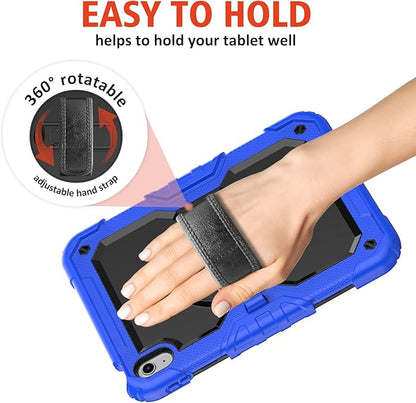Ambison Case for iPad A16 11th/10th Generation 11"/10.9'' 2025/2022,Heavy Duty Shockproof Case with Tempered Glass Screen Protector, 360° Rotating Handle Strap&Stand,Shoulder Strap-Blue