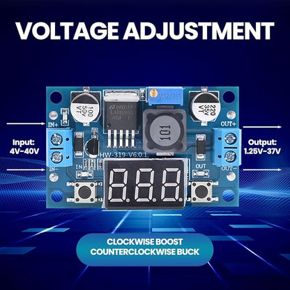 Seloky LM2596 Adjustable DC-DC Step-Down Buck Converter Module with LED Voltmeter Display, Voltage Regulator 4.0-40V Input to 1.25-37V Output Power Supply Module