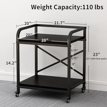 Vokumba 2 Tier Large Printer Stand, 20 x 20 Inches Printer Table with Storage Shelf, Rolling Printer Cart with Wheels for Home Office, Scanner Fax (Black)