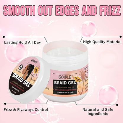 16oz Big Capacity Braid Gel Good for Twist, Locs, Braids, Edge No Flake Extra Hold High Shine Braiding Gel & Edge Control, Loc Gel Long Lasting for Locks, Cornrows Smooths & Tames Frizz