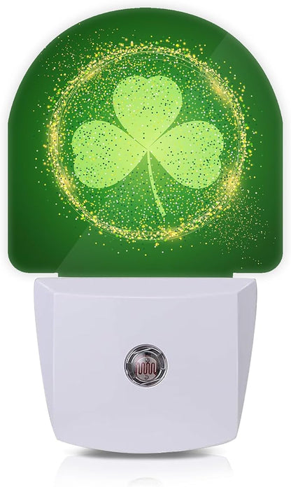 Axxitude St Patrick's Day Shamrock Night Lights Plug into Wall for Girls Boys Room,Night Light LED Lamp Dusk to Dawn Sensor Round Lamp for Bedroom Bathroom Hallway Home Wall Decor Nightlight