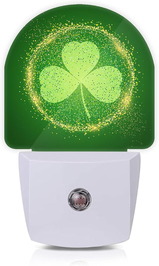 Axxitude St Patrick's Day Shamrock Night Lights Plug into Wall for Girls Boys Room,Night Light LED Lamp Dusk to Dawn Sensor Round Lamp for Bedroom Bathroom Hallway Home Wall Decor Nightlight