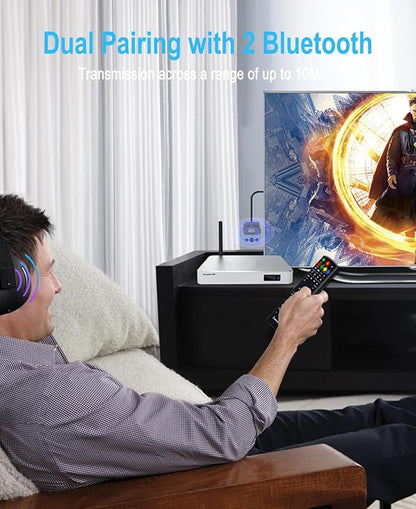 BabbleCom Bluetooth 5.3 Transmitter Receiver, 2-in-1 Adapter for Airplane, Bluetooth Transmitter for 3.5mm Aux Jacks Headphone, TV, Home Stereo, Speakers, Headphone, Car, Dual Connection