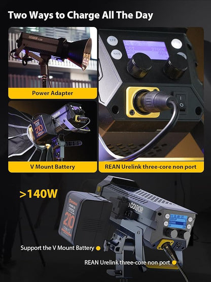 Video Light, COLBOR CL330 Lite 330W Continuous Lighting 2700-6500K Bi-Color CRI96+ 12,400Lux@3.3ft COB Studio Light Professional with 10 Light Effects【Carrying Bag and Reflector NOT Included】