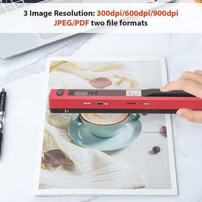 Marhynchus Portable Scanner Handheld Document Scanner with 300DPI 600DPI 900DPI Resolution Modes USB Connection for Business Home Office Use (Red)