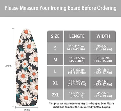 ZCFYGDX Breathable Ironing Board Cover,Resist Scorch Polyester & Staining,Wear & Soil Resistant Covers, Easy Installation 3 Fasteners,Elastic Edges (18 x 58 inch) Oil Painting White Daisy Print