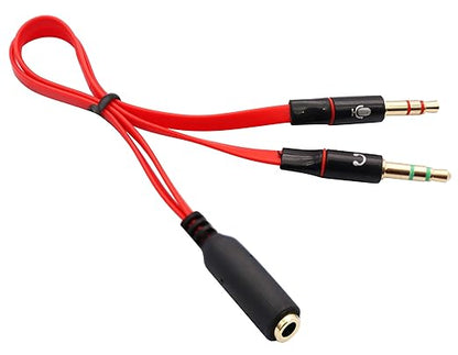 zdyCGTime 3.5mm AUX Headphone Y Splitter Cable 4-Pole 3.5mm AUX Female to 3-Pole 2x3.5mm Male Headset Mic & Stereo Audio Cable for PC Computer and Old Version Laptop Y Audio Flat Cable (20CM) (Red)