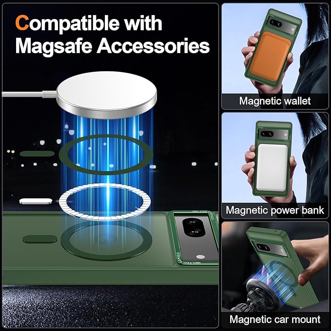 Magnetic for Google Pixel 7 Case, [Military Grade Drop Protection] [Compatible with MagSafe] Shockproof Slim Translucent Matte Anti-Slip for Women Girls Men Case, Forest Green