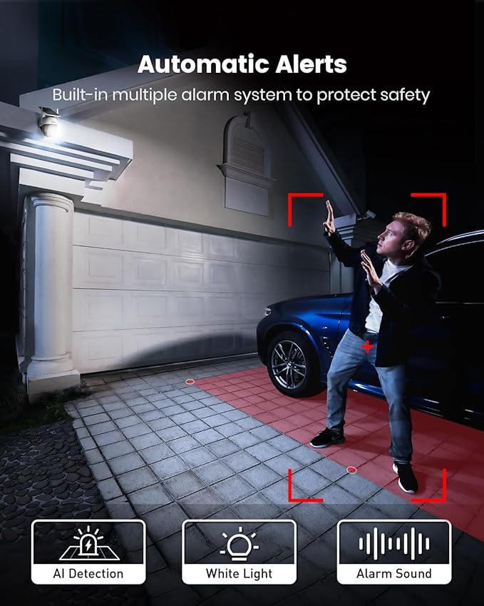 AOSU Solar Camera Security Outdoor - 100% Wire-Free Security Cameras Wireless Outdoor for Home Surveillance with Fixed Solar Panel, 360° Panoramic View, Human Auto Tracking, 2K Color Night Vision