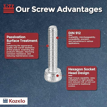 Kozelo 50pcs Socket Head Cap Screws - [M2.5-0.45 x 12mm] 304 Stainless Steel Allen Socket Drive for Electrical Motor 3D Printing Fan Engine Replacement Use, Silver