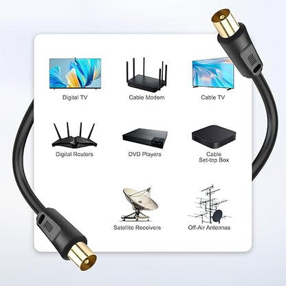 XMSJSIY RG6 Coaxial TV Cable 9.5mm TV Male to Male Adapter Cord w/ 9.5mm TV Female to Female Coupler Connector Cord for HDTV,Set-top Box, Radio,Satellite Receivers - 5M/16.4FT