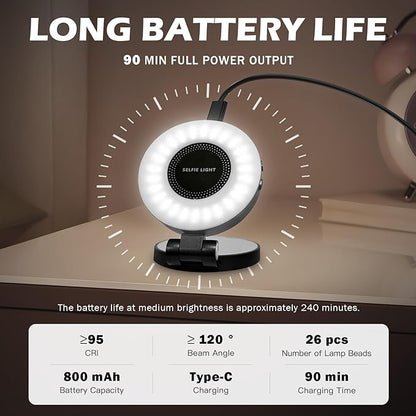 PrielPaek 3-in-1 Magnetic Beauty Selfie Light for Phones, with 2.4" Mirror Magnetic Selfie Light, Adjusted 3 Modes, Rechargeable Fill Light for Selfies, for Photography,Makeup,Vlog,TikTok,Video(Black)