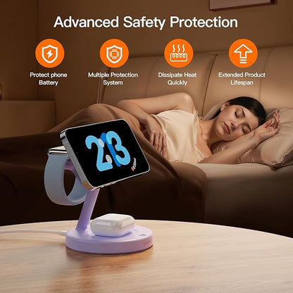 2025 3 in 1 Charging Station for Apple iPhone AirPods Watch with Mag-Safe Charger Wireless Charger Stand for iPhone 16 15 14 13 12 Series AirPods iWatch Series - Gifts for Wife & Husband