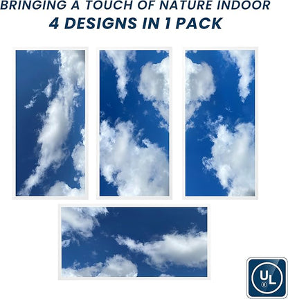 4-Pack 2x4 LED Flat Panel Light, Drop Ceiling Light Fixture with Cloud Design Tunable 30W-72W, 8750 Lumens 4000K/5000K/6500K CCT, 0-10V Dimmable Skylight ETL & DLC, 120-277V 48x24 Inch LED Panel