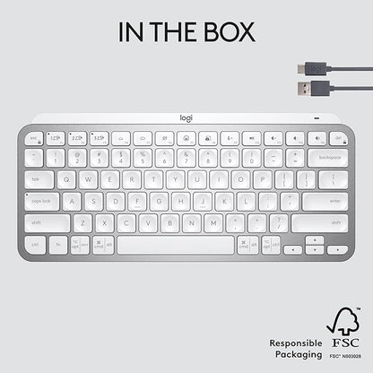 Logitech MX Keys Mini Minimalist Wireless Illuminated Keyboard, Compact, Bluetooth, Backlit, USB-C, Compatible with Apple macOS, iOS, Windows, Linux, Android, Metal Build - Pale Gray
