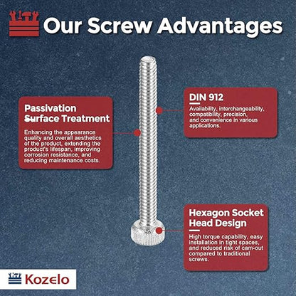 Kozelo 50pcs Socket Head Cap Screws - [M2-0.4 x 22mm] 304 Stainless Steel Allen Socket Drive for Electrical Motor 3D Printing Fan Engine Replacement Use, Silver