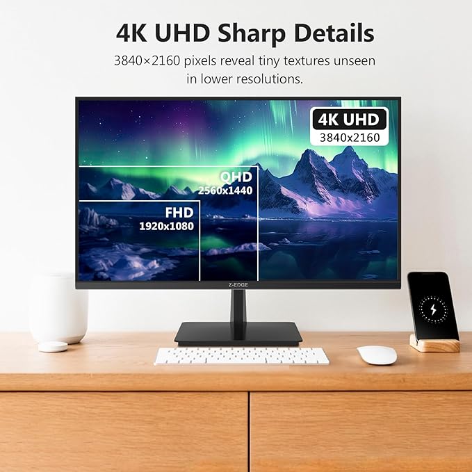 Z-Edge U27P4K 27-inch 4K Monitor IPS Ultra HD 3840x2160, 60Hz Refresh Rate, PC Monitor Gaming, 100% sRGB, HDMI x 2 and DP x 2