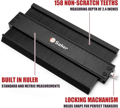 Saker Contour Gauge Profile Tool- Adjustable Lock-Precisely Copy Irregular Shape Duplicator - Must Have Tool for DIY Handyman, Construction (BLACK+10INCH)