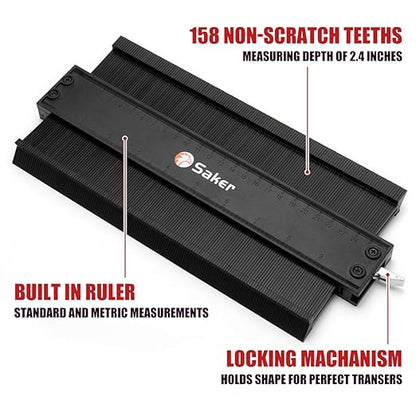 Saker Contour Duplication Gauge-Adjustable Lock -Precisely Copy Irregular Shape -Irregular Welding Woodworking Tracing - Must Have Tool for DIY Handyman, Construction(10 Inch+5 Inch) (Black)