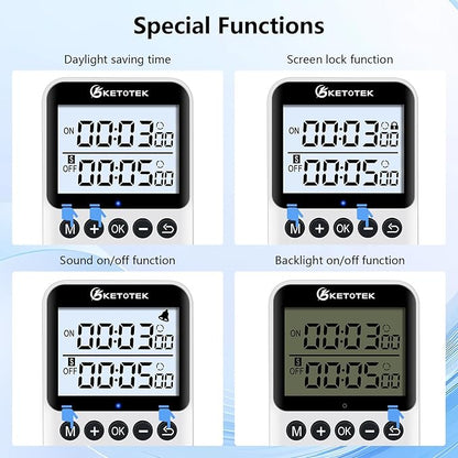 KETOTEK KTTS02 Digital Timer Outlet Plug in Timer Switch Socket Indoor Infinite Repeat Cycle Electrical Timer Switch, Countdown Timers for Lights,Aquarium,Pets Home Appliances