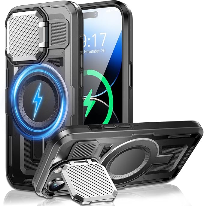 Camera Stand Case for iPhone 14 Pro Max, [Compatible with MagSafe] [Lens Cover] 2024 Version Military Grade Protective Soft Case for iPhone 14 Pro Max 6.7 inch Men Women, Black